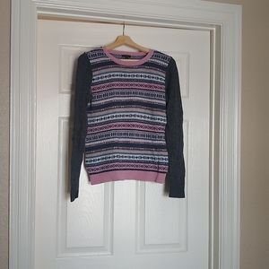 Pink and Grey Striped Knit Sweater